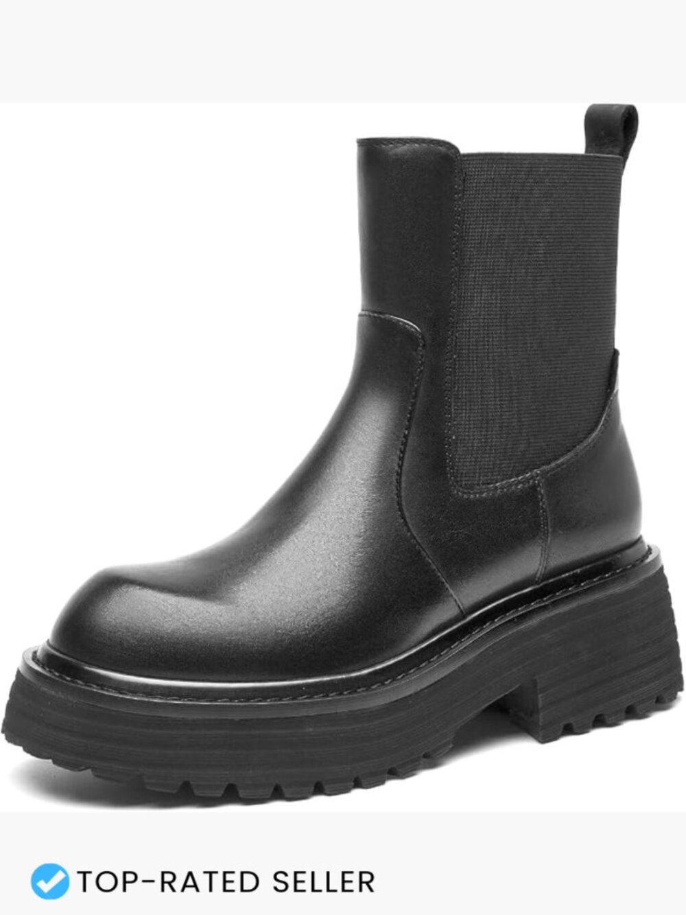Platform Chelsea Boots Chunky Genuine Leather Elastic Ankle Boots Slip-on